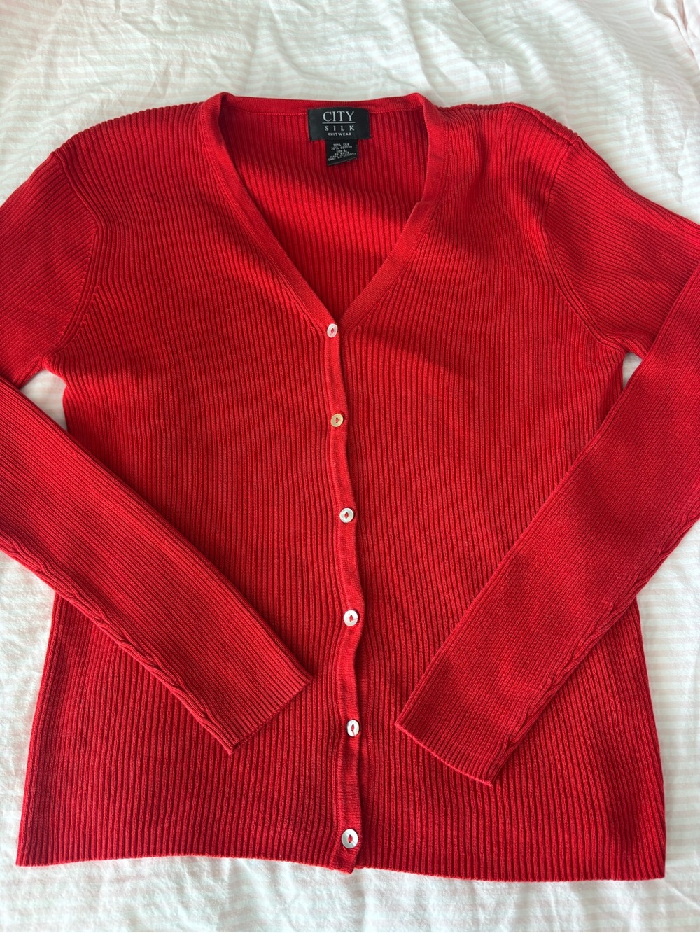 Women's Red Ribbed silk blend Button-Front Sweater
